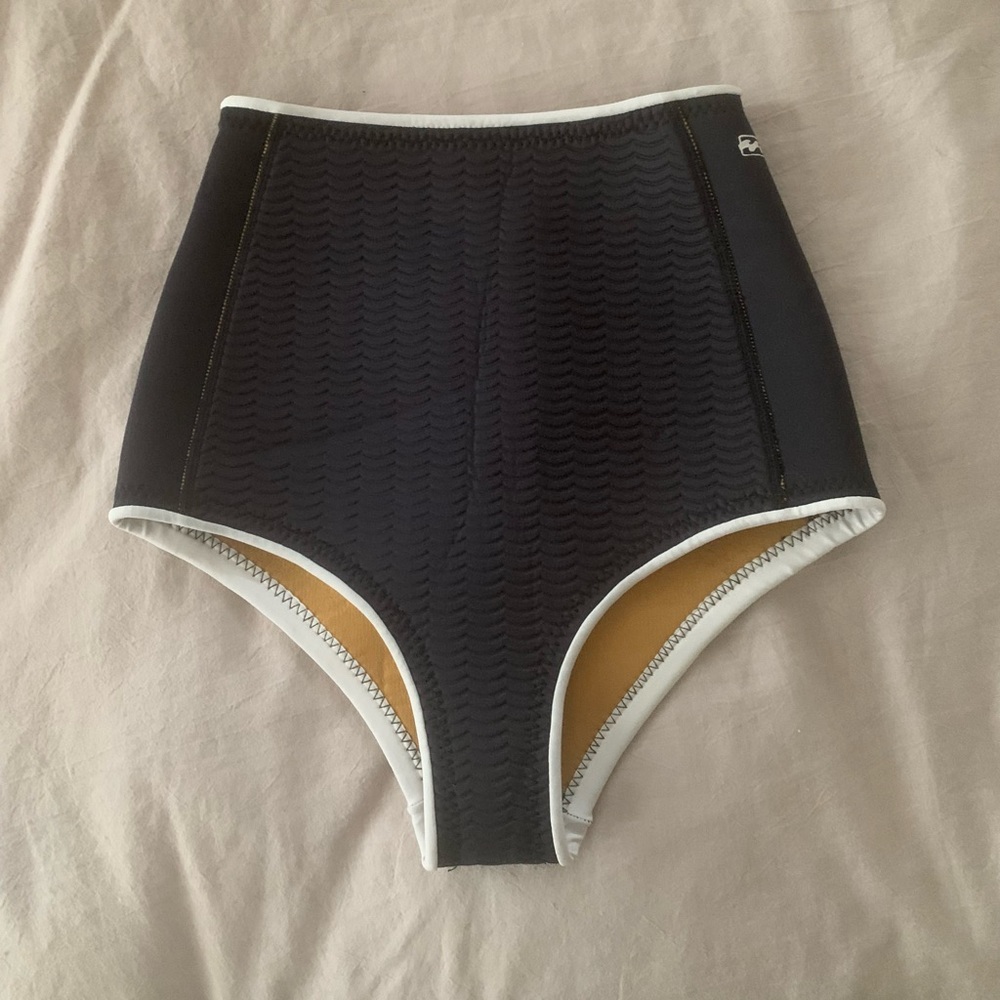 Billabong High-Waist Neoprene Bikini Bottoms in Black with White Trim